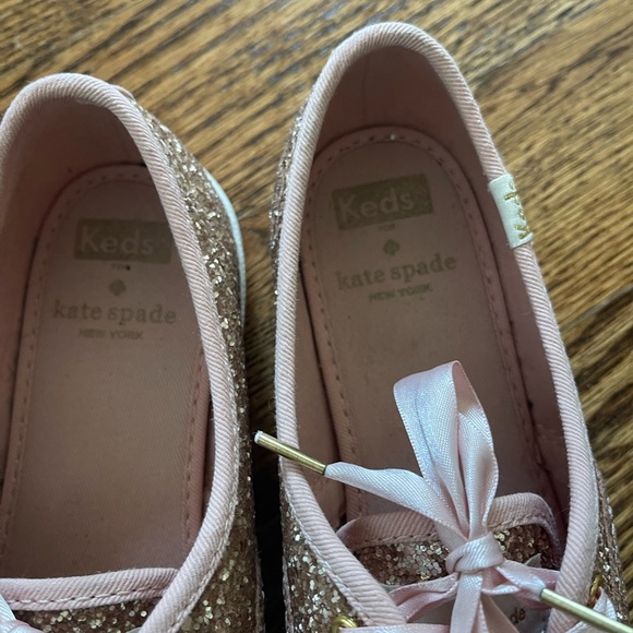 Kate Spade Keds Rose Gold Glitter Lace Up Shoes Sneakers Size 7 - Picture 2 of 10